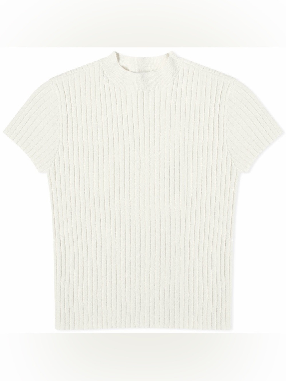 Good American Cream Ribbed Short Sleeve Crewneck Sweater Top Retail $129